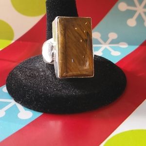 Large natural Tigers eyes stone ring in sterling silver  Tigers Eye Silver Ring
